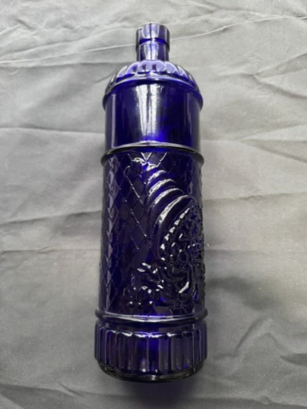 Vintage Cobalt Dark Blue Glass Embossed Bottle 11"  Cornucopia Design Home Decor